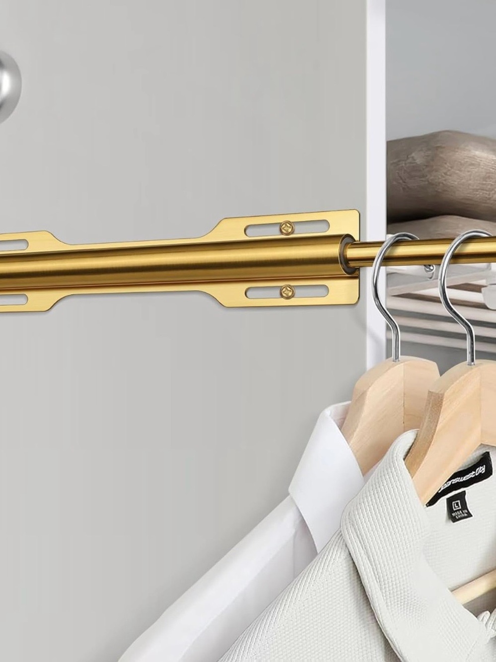 Gold Closet Valet Pull-Out Wardrobe Rod - Sleek Gold Hanging Rail - Picture 4 of 4